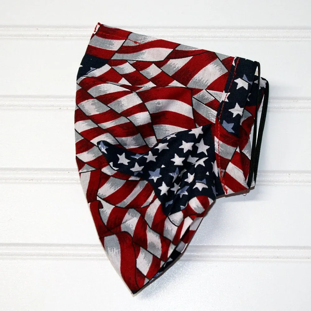 HAND CRAFTED Face Mask American Flag Adult Cloth Fabric Print - Pocket Style